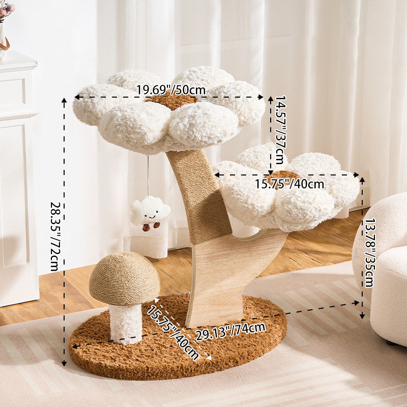 Contemporary Creative Round Multi-layer Solid Wood Panel Medium-Density Fiberboard Velvet Fabric Jute Cat Tree For Living Room Cuvalon