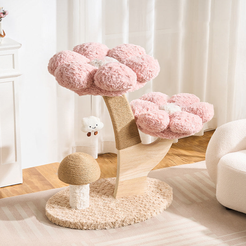 Contemporary Creative Round Multi-layer Solid Wood Panel Medium-Density Fiberboard Velvet Fabric Jute Cat Tree For Living Room Cuvalon