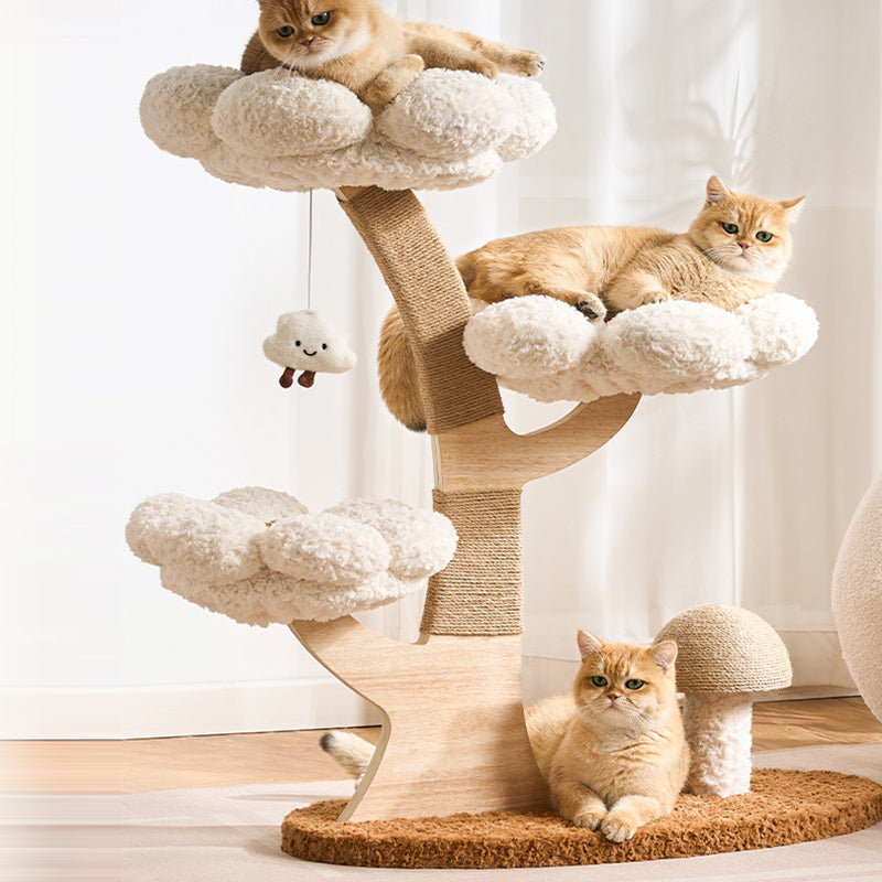 Contemporary Creative Round Multi-layer Solid Wood Panel Medium-Density Fiberboard Velvet Fabric Jute Cat Tree For Living Room Cuvalon