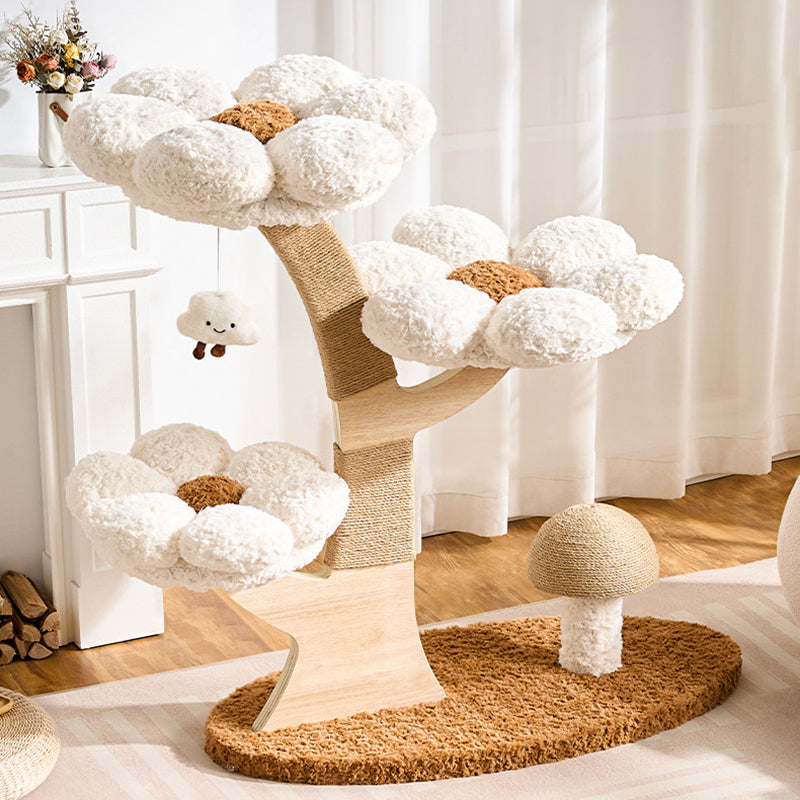 Contemporary Creative Round Multi-layer Solid Wood Panel Medium-Density Fiberboard Velvet Fabric Jute Cat Tree For Living Room Cuvalon