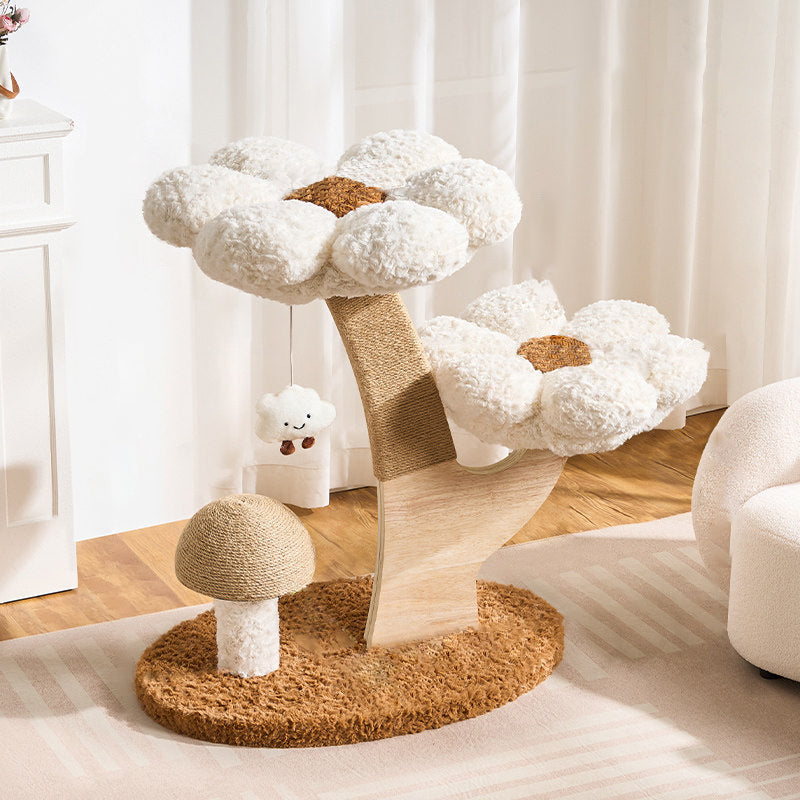 Contemporary Creative Round Multi-layer Solid Wood Panel Medium-Density Fiberboard Velvet Fabric Jute Cat Tree For Living Room Cuvalon