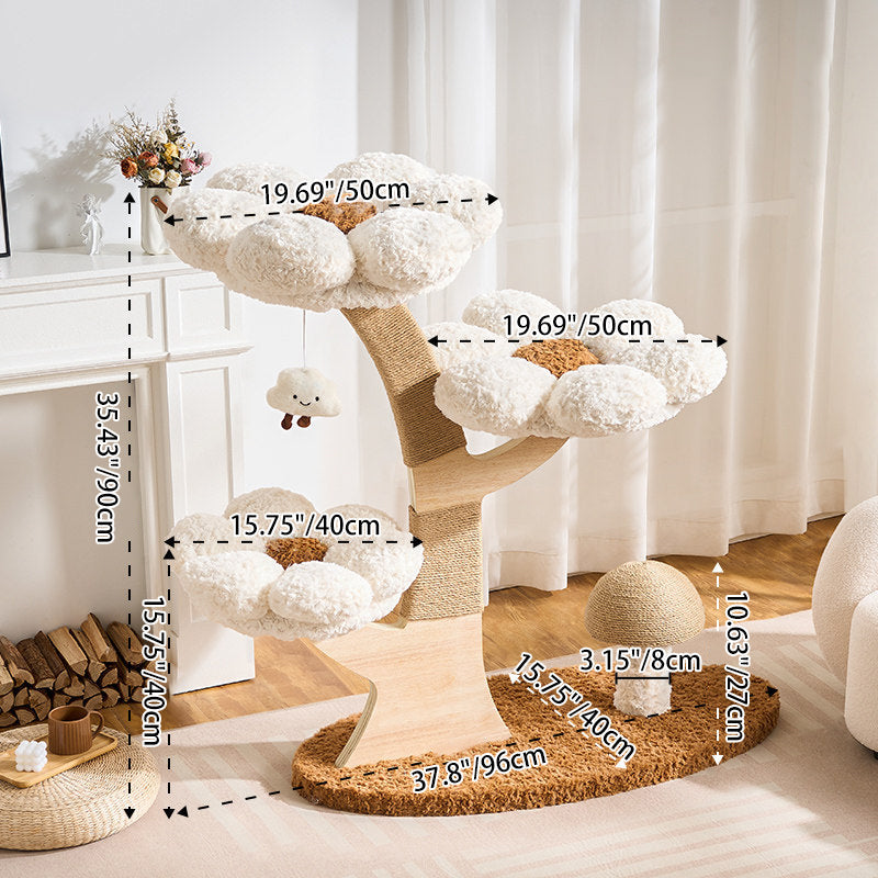 Contemporary Creative Round Multi-layer Solid Wood Panel Medium-Density Fiberboard Velvet Fabric Jute Cat Tree For Living Room Cuvalon