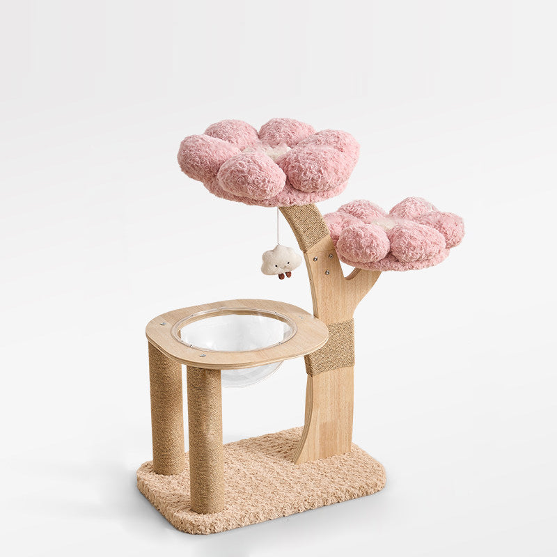 Contemporary Creative Round Multi-layer Solid Wood Panel Medium-Density Fiberboard Velvet Fabric Jute Cat Tree For Living Room Cuvalon