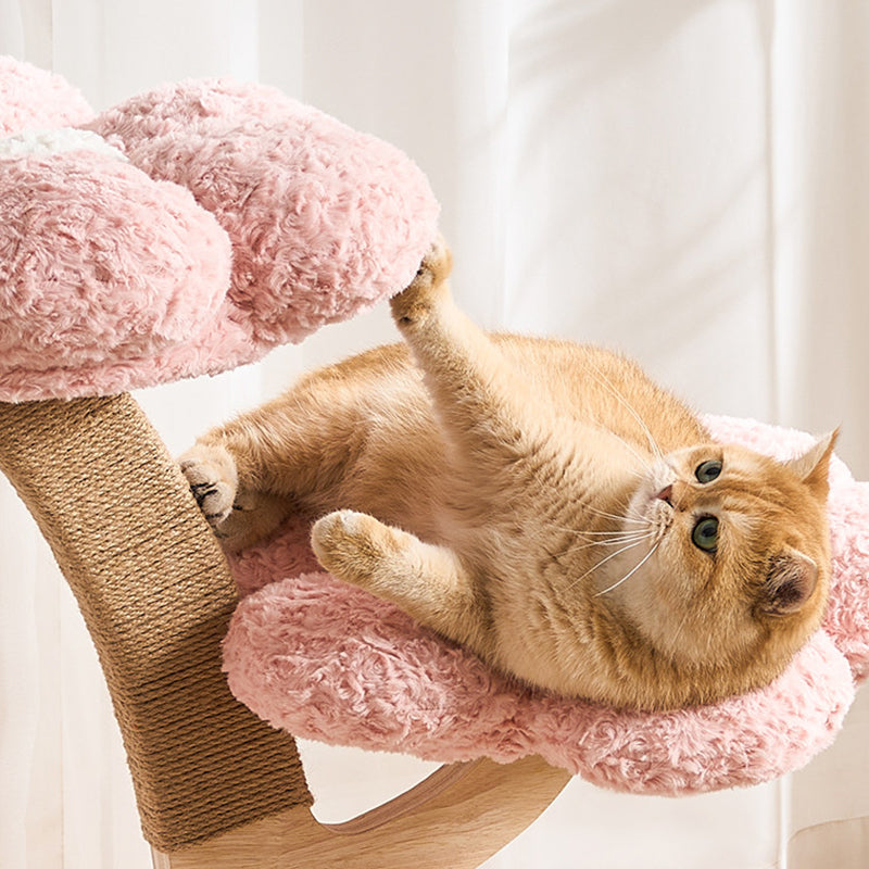 Contemporary Creative Round Multi-layer Solid Wood Panel Medium-Density Fiberboard Velvet Fabric Jute Cat Tree For Living Room Cuvalon