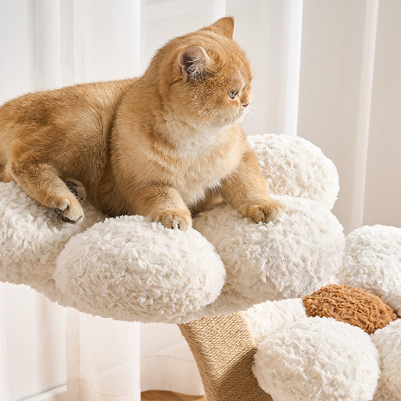 Contemporary Creative Round Multi-layer Solid Wood Panel Medium-Density Fiberboard Velvet Fabric Jute Cat Tree For Living Room Cuvalon