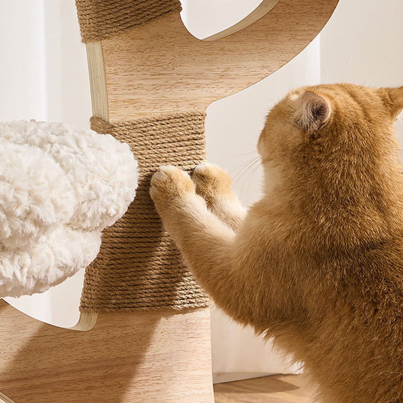 Contemporary Creative Round Multi-layer Solid Wood Panel Medium-Density Fiberboard Velvet Fabric Jute Cat Tree For Living Room Cuvalon