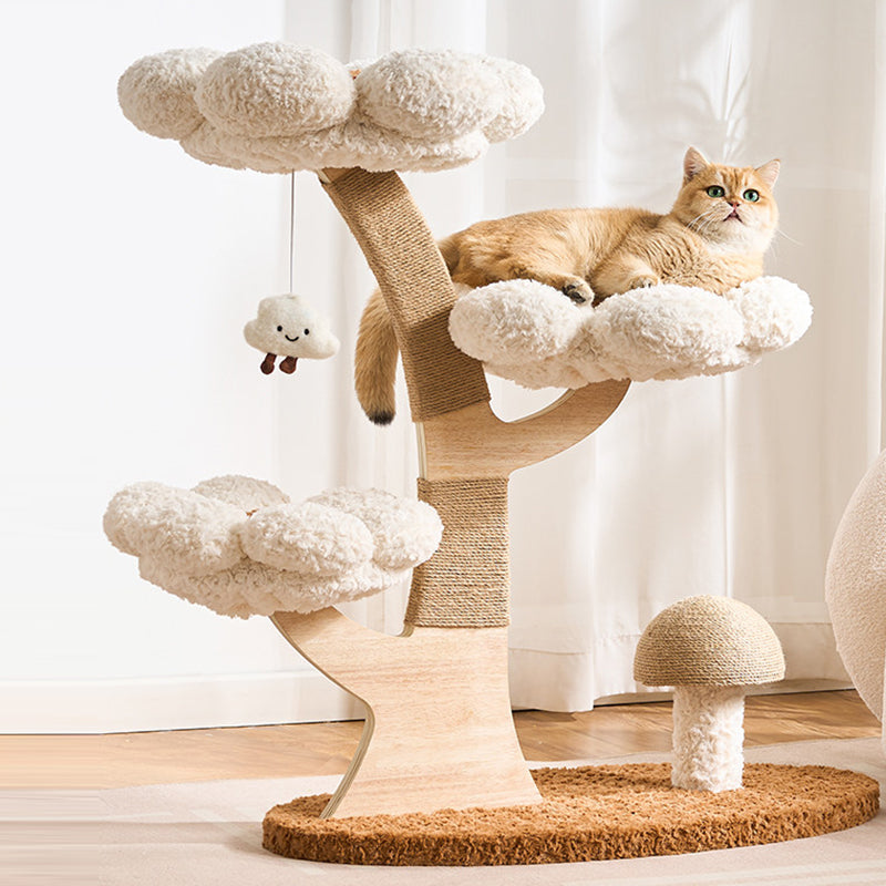 Contemporary Creative Round Multi-layer Solid Wood Panel Medium-Density Fiberboard Velvet Fabric Jute Cat Tree For Living Room Cuvalon