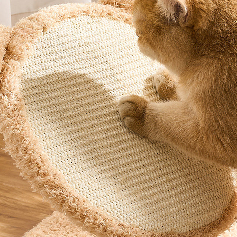 Contemporary Scandinavian Round Medium-Density Fiberboard Natural Fruitwood Velvet Fabric Sisal Jute Cat Tree 3-Tier For Living Room Cuvalon