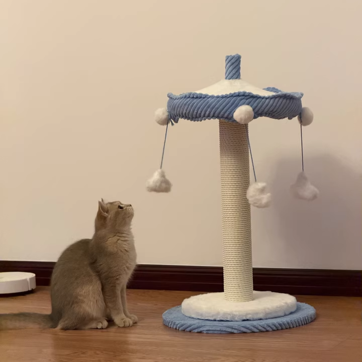 Contemporary Creative Round Medium-Density Fiberboard Corduroy Kraft Paper Rope Paper Tube Cat Tree For Living Room Cuvalon