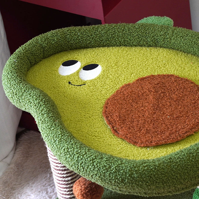 Contemporary Creative Round Particleboard Velvet Fabric Hemp Rope Paper Tube Fruit-Themed Cat Tree For Living Room Cuvalon