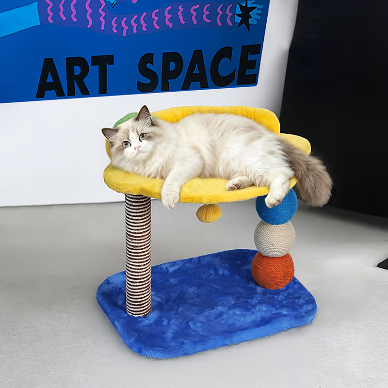 Contemporary Creative Round Particleboard Velvet Fabric Hemp Rope Paper Tube Fruit-Themed Cat Tree For Living Room Cuvalon