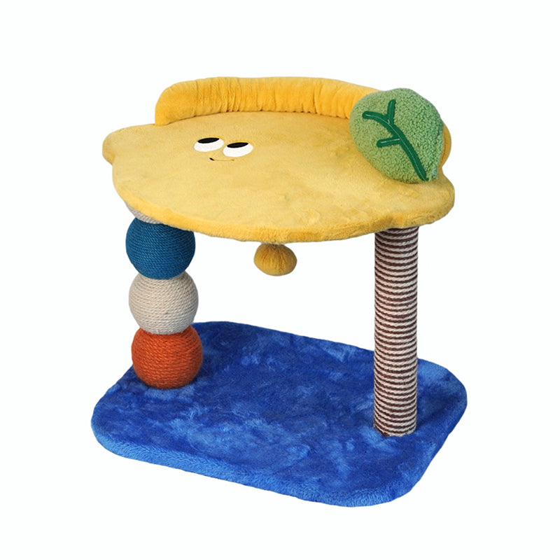 Contemporary Creative Round Particleboard Velvet Fabric Hemp Rope Paper Tube Fruit-Themed Cat Tree For Living Room Cuvalon