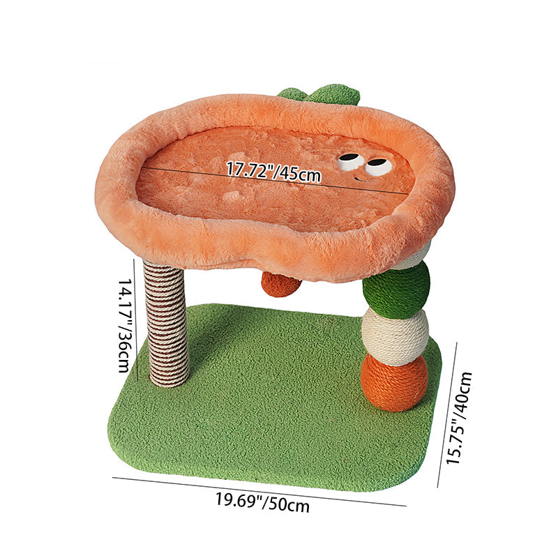 Contemporary Creative Round Particleboard Velvet Fabric Hemp Rope Paper Tube Fruit-Themed Cat Tree For Living Room Cuvalon
