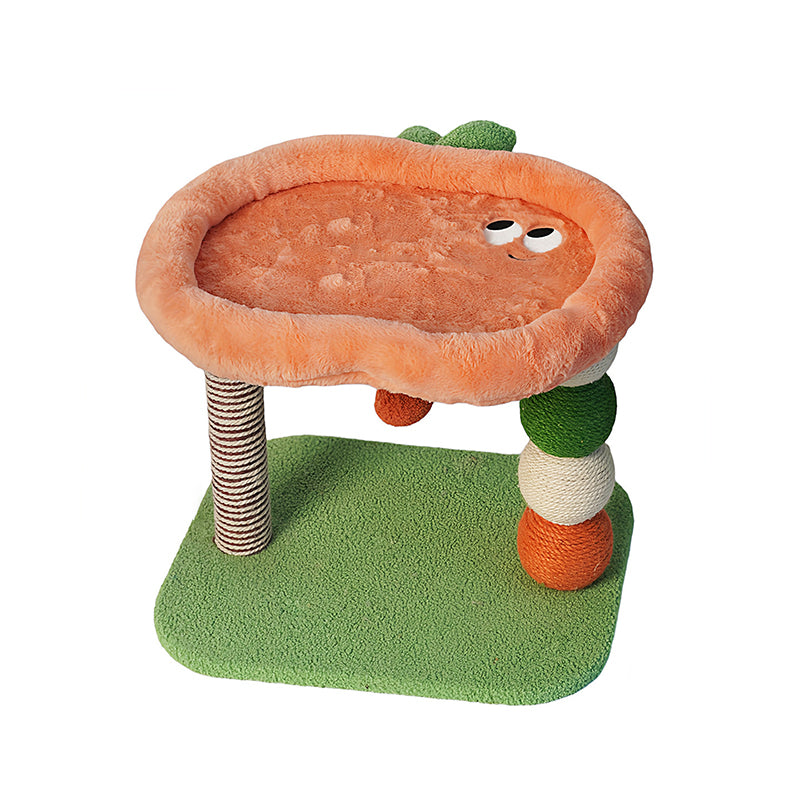 Contemporary Creative Round Particleboard Velvet Fabric Hemp Rope Paper Tube Fruit-Themed Cat Tree For Living Room Cuvalon