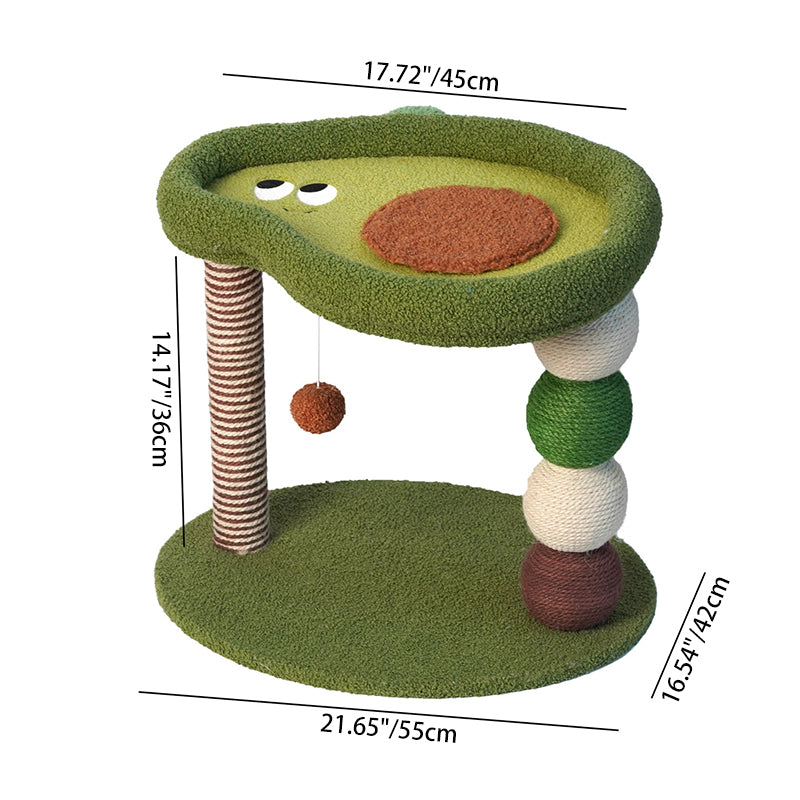 Contemporary Creative Round Particleboard Velvet Fabric Hemp Rope Paper Tube Fruit-Themed Cat Tree For Living Room Cuvalon