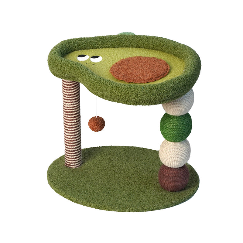 Contemporary Creative Round Particleboard Velvet Fabric Hemp Rope Paper Tube Fruit-Themed Cat Tree For Living Room Cuvalon