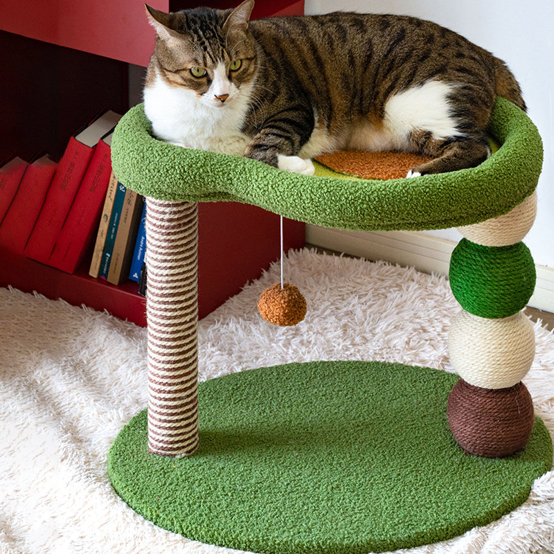 Contemporary Creative Round Particleboard Velvet Fabric Hemp Rope Paper Tube Fruit-Themed Cat Tree For Living Room Cuvalon