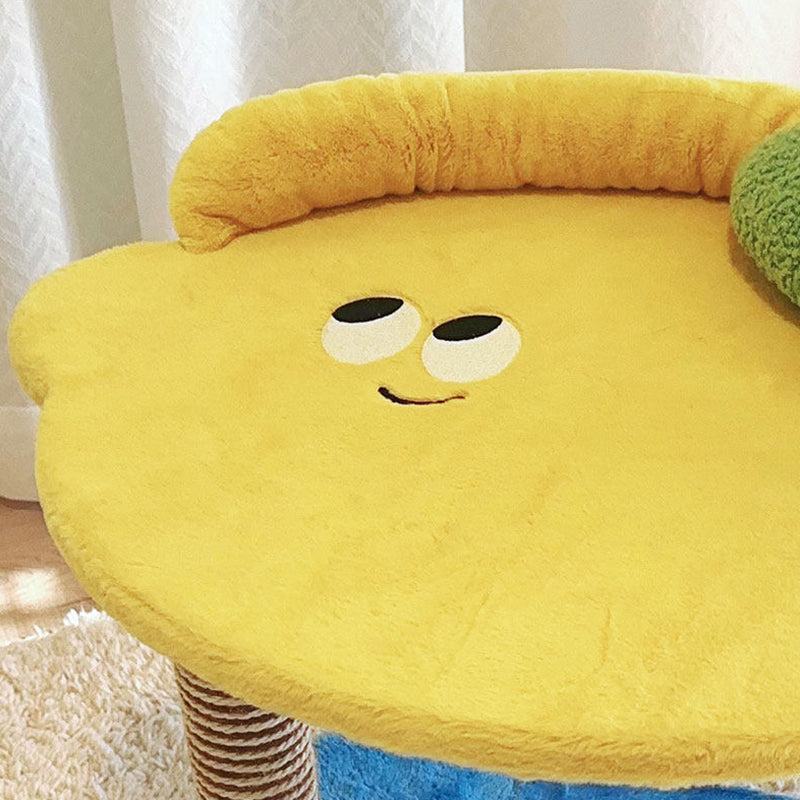 Contemporary Creative Round Particleboard Velvet Fabric Hemp Rope Paper Tube Fruit-Themed Cat Tree For Living Room Cuvalon