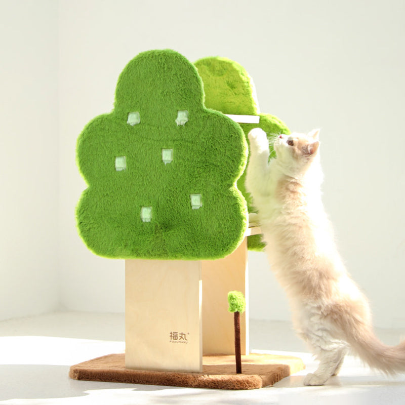 Contemporary Creative Rectangular Medium-Density Fiberboard Velvet Fabric Jute Tree-Shaped Cat Tree For Living Room Cuvalon
