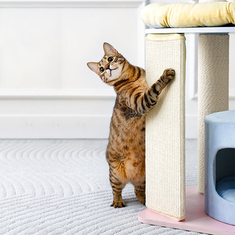 Contemporary Creative Round Particleboard Multi-layer Solid Wood Panel Velvet Fabric Paper Rope Sisal Cat Tree 5-Tier For Living Room Cuvalon