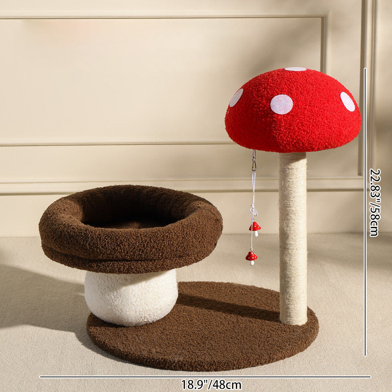 Contemporary Creative Round Medium-Density Fiberboard Velvet Fabric Foam Sisal Mushroom-Shaped Cat Tree For Living Room Cuvalon