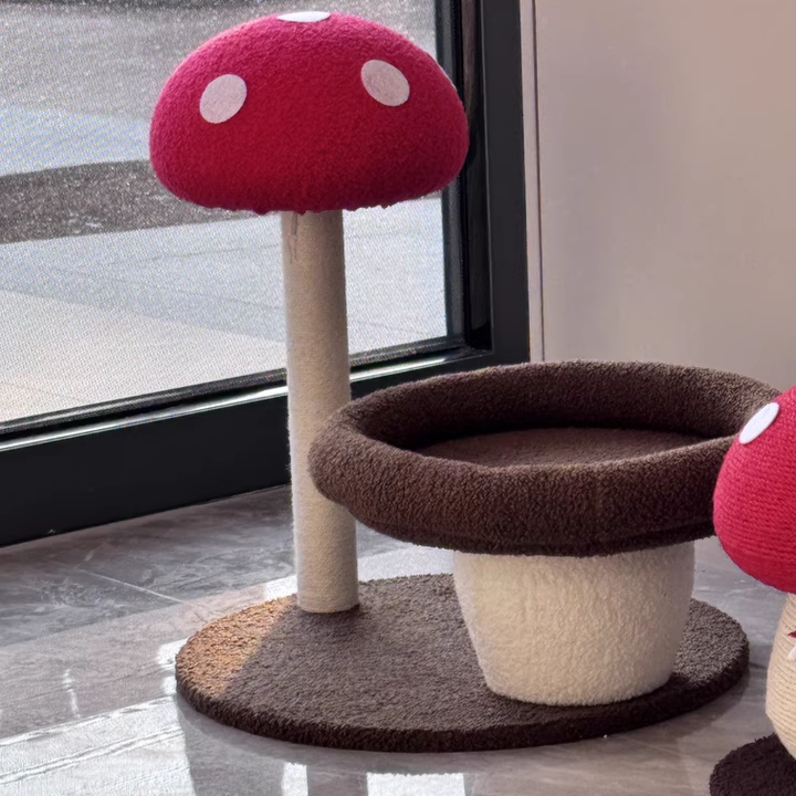 Contemporary Creative Round Medium-Density Fiberboard Velvet Fabric Foam Sisal Mushroom-Shaped Cat Tree For Living Room Cuvalon
