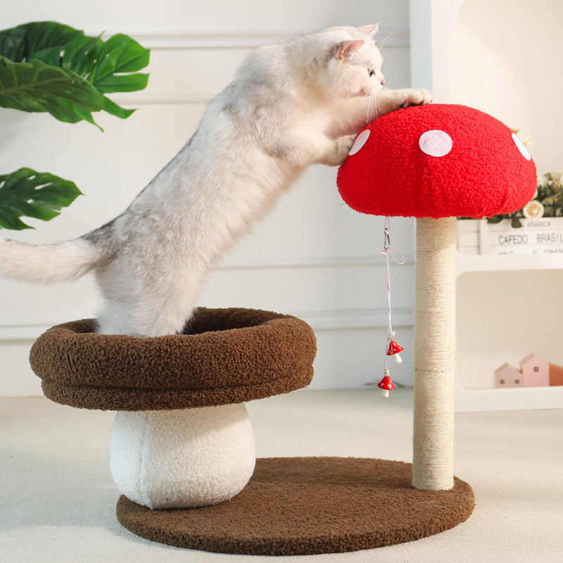 Contemporary Creative Round Medium-Density Fiberboard Velvet Fabric Foam Sisal Mushroom-Shaped Cat Tree For Living Room Cuvalon