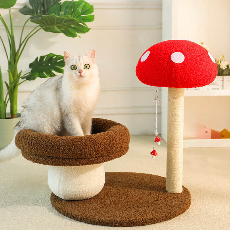 Contemporary Creative Round Medium-Density Fiberboard Velvet Fabric Foam Sisal Mushroom-Shaped Cat Tree For Living Room Cuvalon