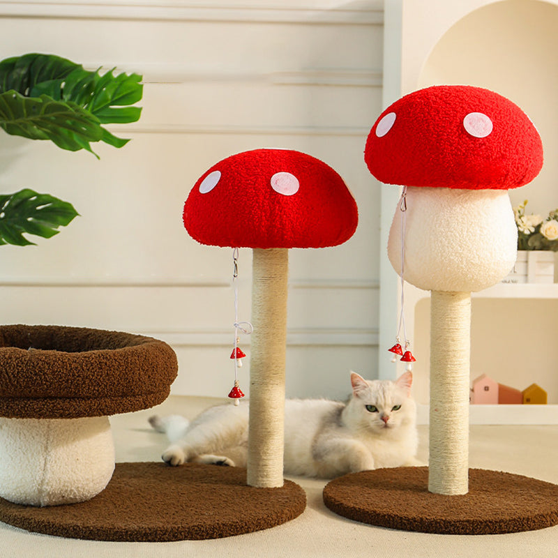 Contemporary Creative Round Medium-Density Fiberboard Velvet Fabric Foam Sisal Mushroom-Shaped Cat Tree For Living Room Cuvalon