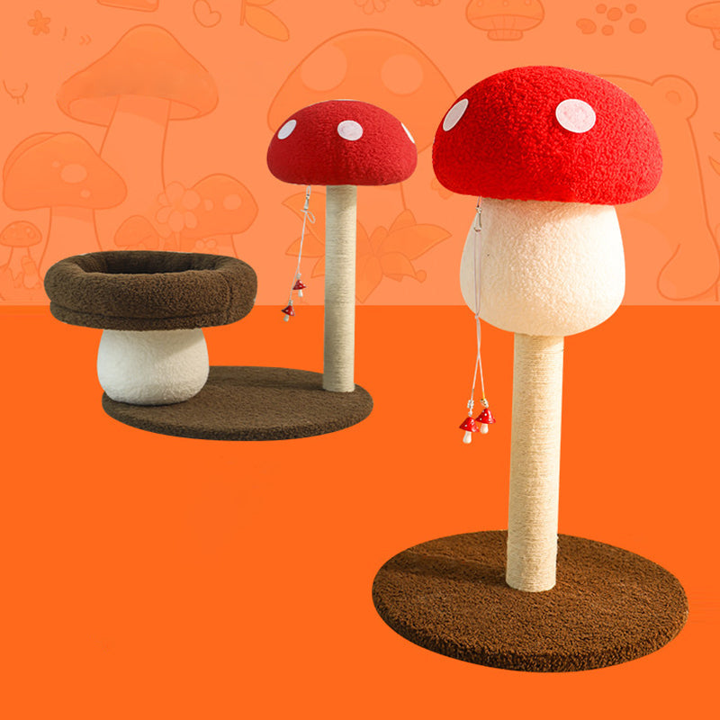 Contemporary Creative Round Medium-Density Fiberboard Velvet Fabric Foam Sisal Mushroom-Shaped Cat Tree For Living Room Cuvalon