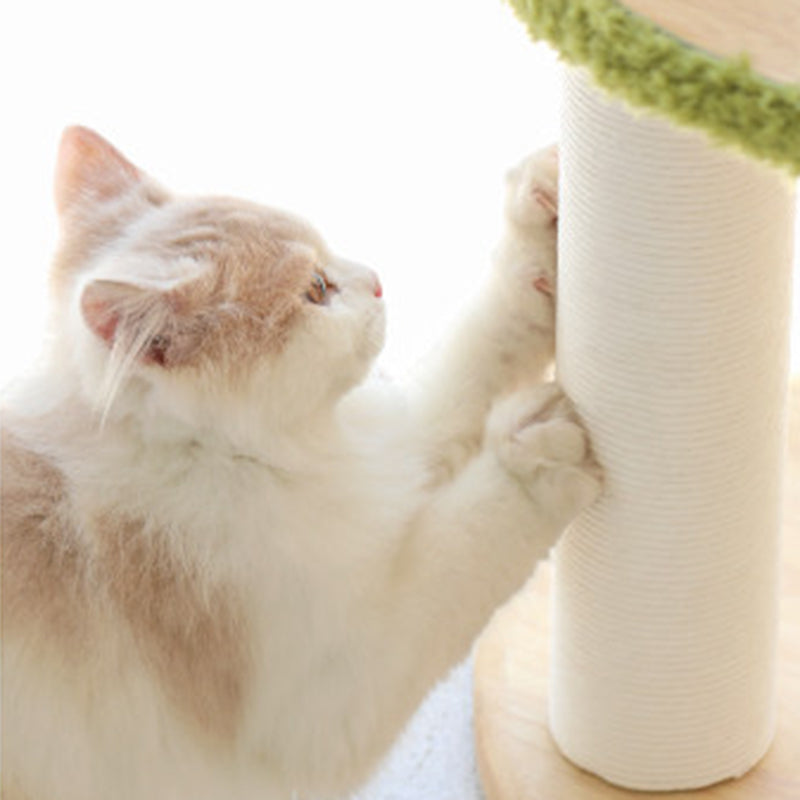Contemporary Creative Oval Rubberwood Multi-Layer Panel Velvet Fabric Paper Rope Jute Felt Cat Tree 5-Tier For Living Room Cuvalon