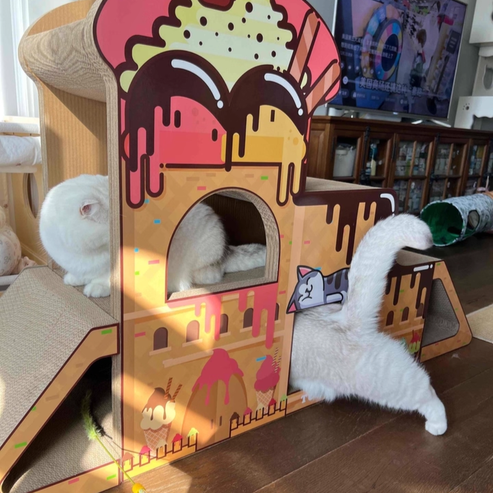 Contemporary Creative Rectangular BB-Grade Thickened Corrugated Cat Tree 3-Tier For Living Room Cuvalon