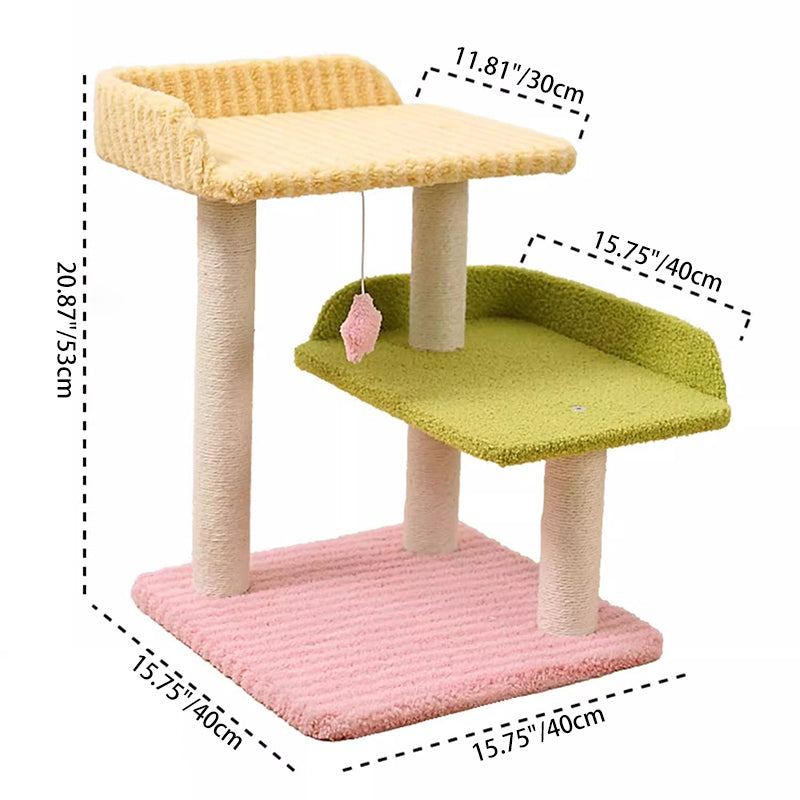 Contemporary Creative Square Medium-Density Fiberboard Polyester Fiber Hemp Rope Cat Tree 3-Tier For Living Room Cuvalon