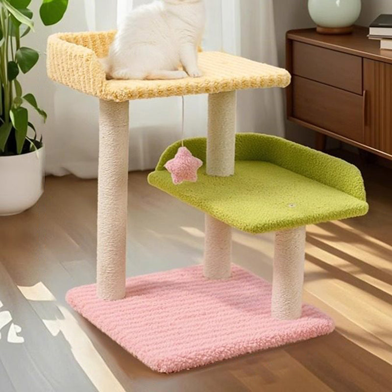Contemporary Creative Square Medium-Density Fiberboard Polyester Fiber Hemp Rope Cat Tree 3-Tier For Living Room Cuvalon