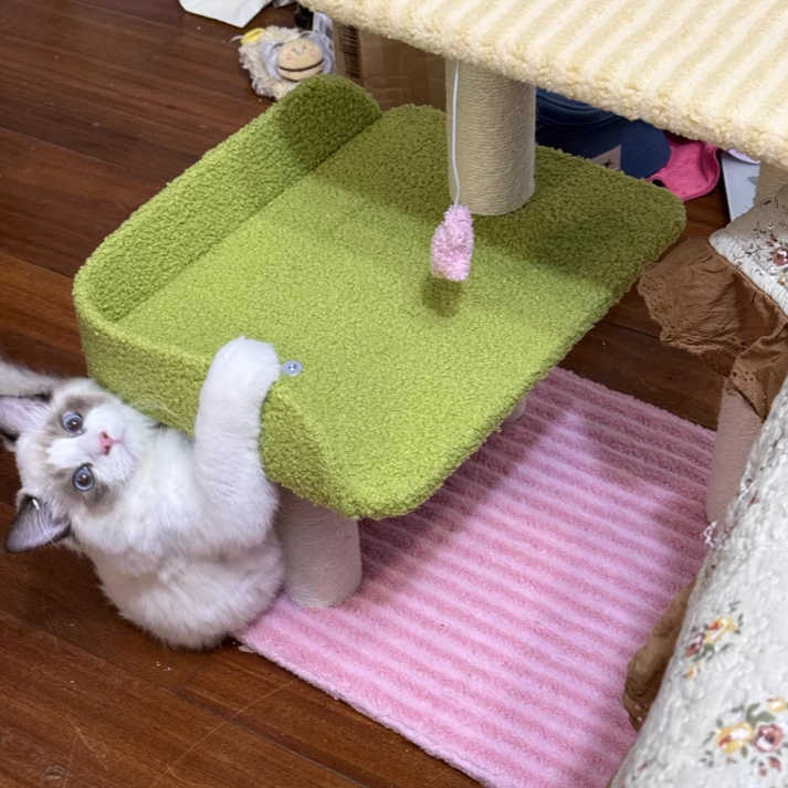 Contemporary Creative Square Medium-Density Fiberboard Polyester Fiber Hemp Rope Cat Tree 3-Tier For Living Room Cuvalon