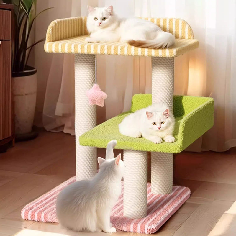 Contemporary Creative Square Medium-Density Fiberboard Polyester Fiber Hemp Rope Cat Tree 3-Tier For Living Room Cuvalon