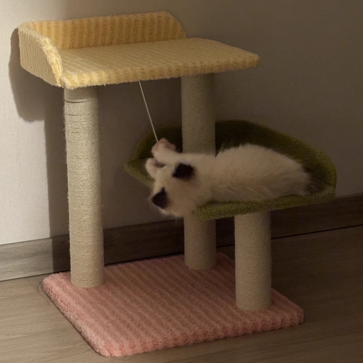 Contemporary Creative Square Medium-Density Fiberboard Polyester Fiber Hemp Rope Cat Tree 3-Tier For Living Room Cuvalon