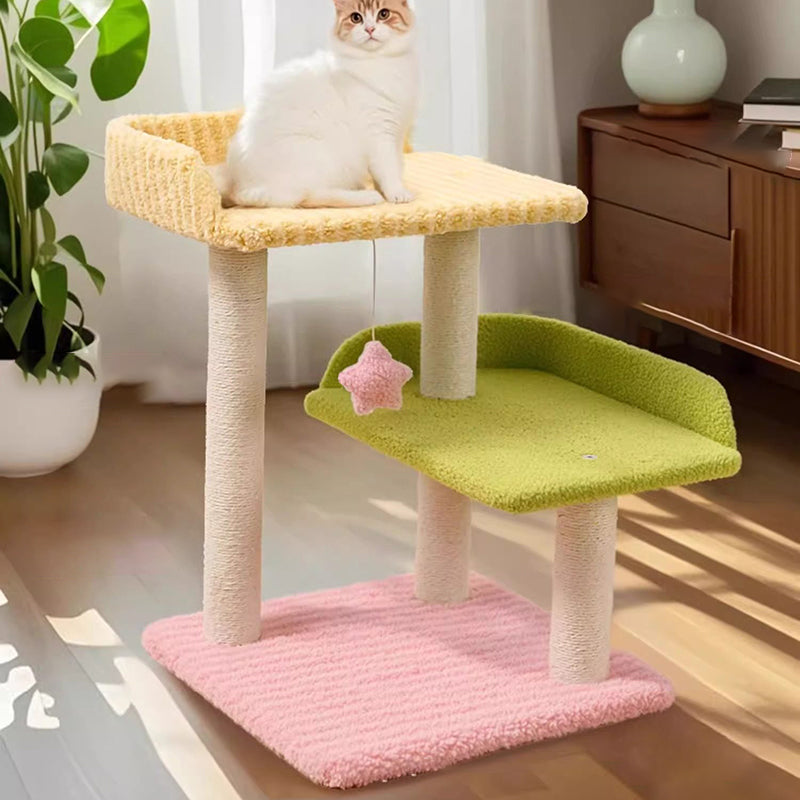 Contemporary Creative Square Medium-Density Fiberboard Polyester Fiber Hemp Rope Cat Tree 3-Tier For Living Room Cuvalon