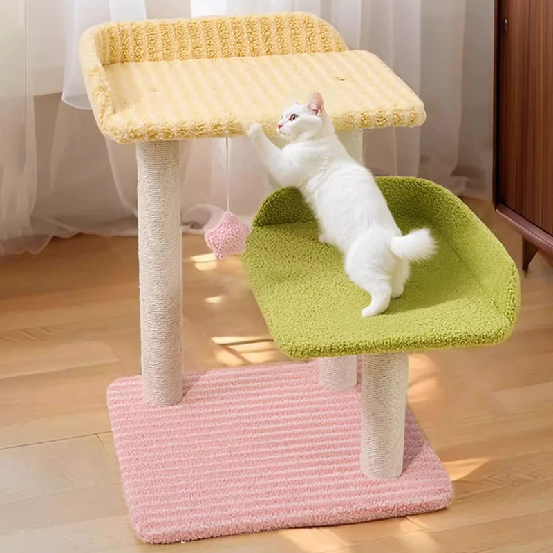 Contemporary Creative Square Medium-Density Fiberboard Polyester Fiber Hemp Rope Cat Tree 3-Tier For Living Room Cuvalon