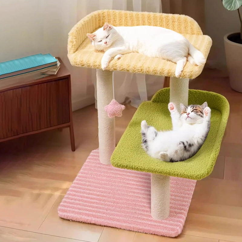 Contemporary Creative Square Medium-Density Fiberboard Polyester Fiber Hemp Rope Cat Tree 3-Tier For Living Room Cuvalon