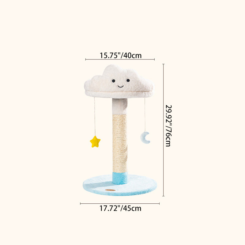 Contemporary Creative Round Particleboard Velvet Fabric Sisal Cloud Cat Tree 2/3-Tier For Living Room Cuvalon