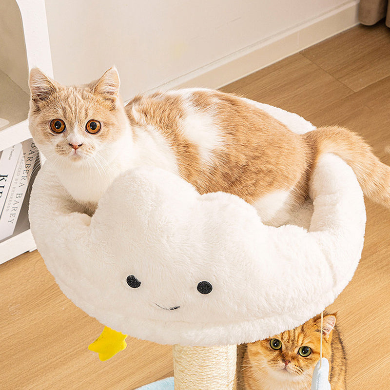 Contemporary Creative Round Particleboard Velvet Fabric Sisal Cloud Cat Tree 2/3-Tier For Living Room Cuvalon