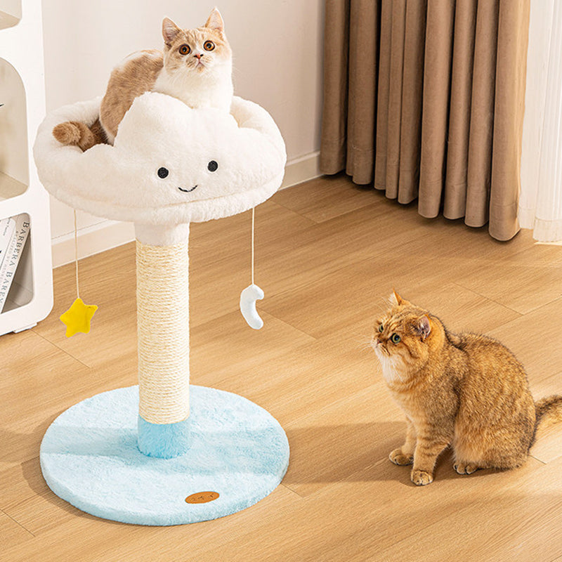Contemporary Creative Round Particleboard Velvet Fabric Sisal Cloud Cat Tree 2/3-Tier For Living Room Cuvalon