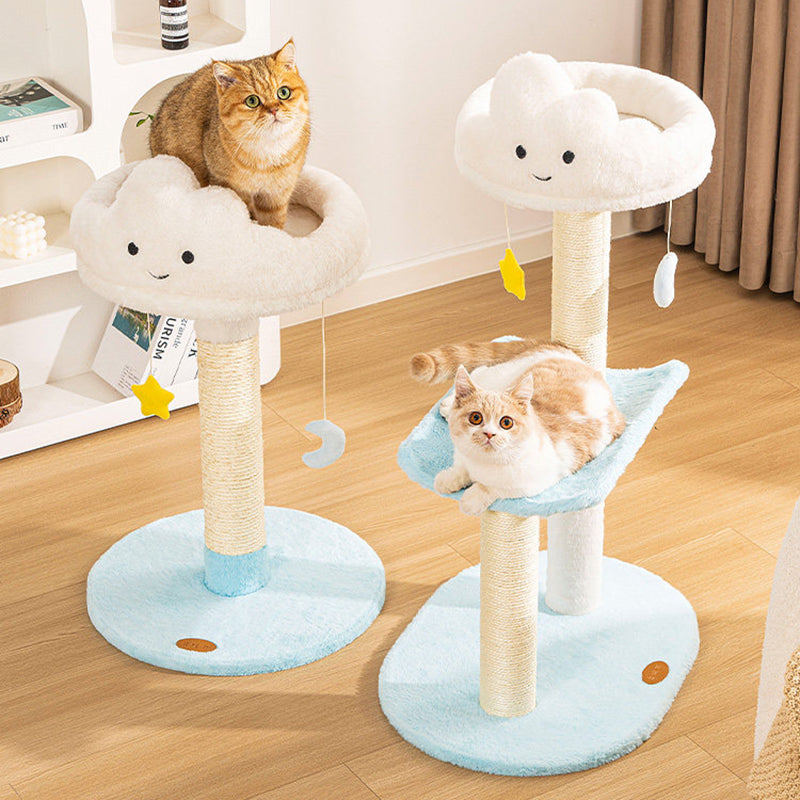 Contemporary Creative Round Particleboard Velvet Fabric Sisal Cloud Cat Tree 2/3-Tier For Living Room Cuvalon