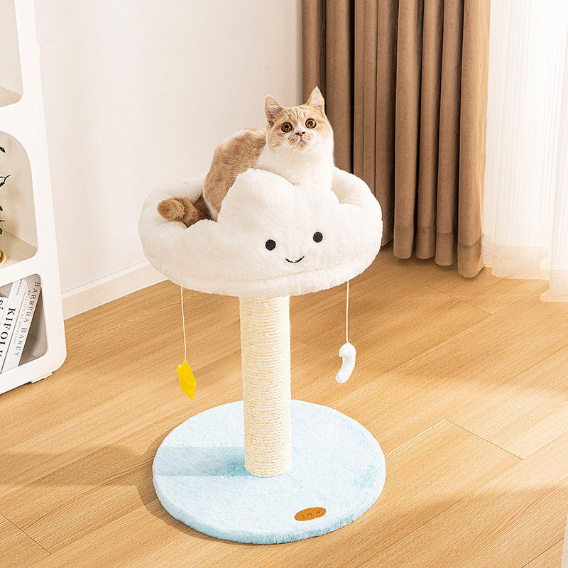 Contemporary Creative Round Particleboard Velvet Fabric Sisal Cloud Cat Tree 2/3-Tier For Living Room Cuvalon