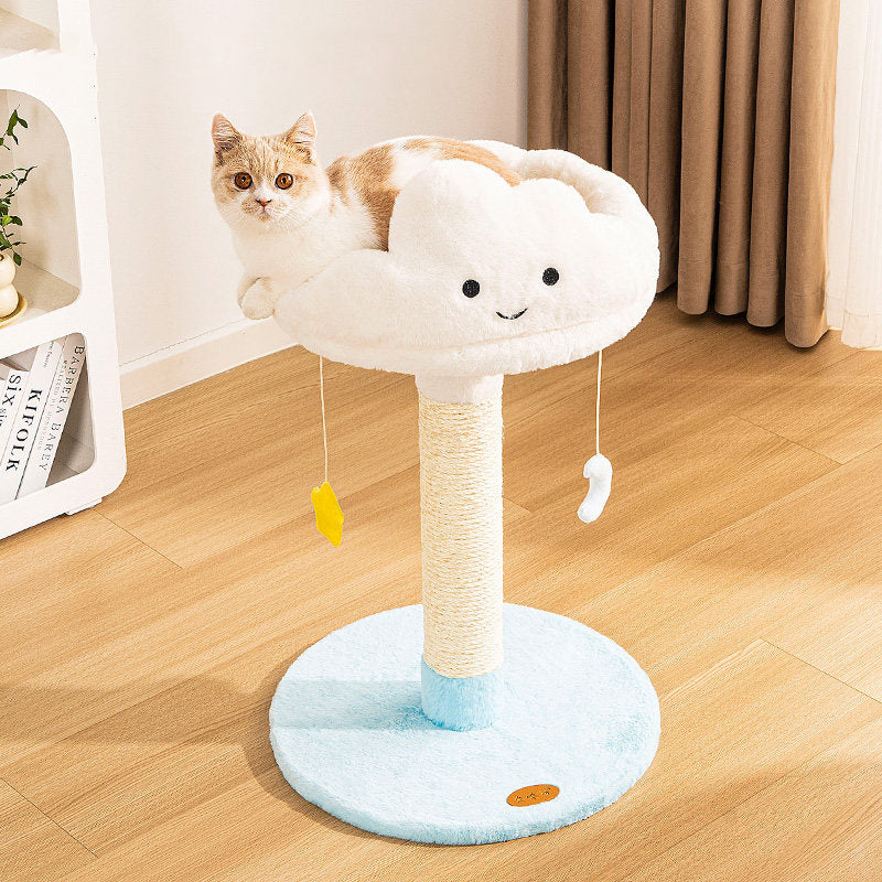Contemporary Creative Round Particleboard Velvet Fabric Sisal Cloud Cat Tree 2/3-Tier For Living Room Cuvalon