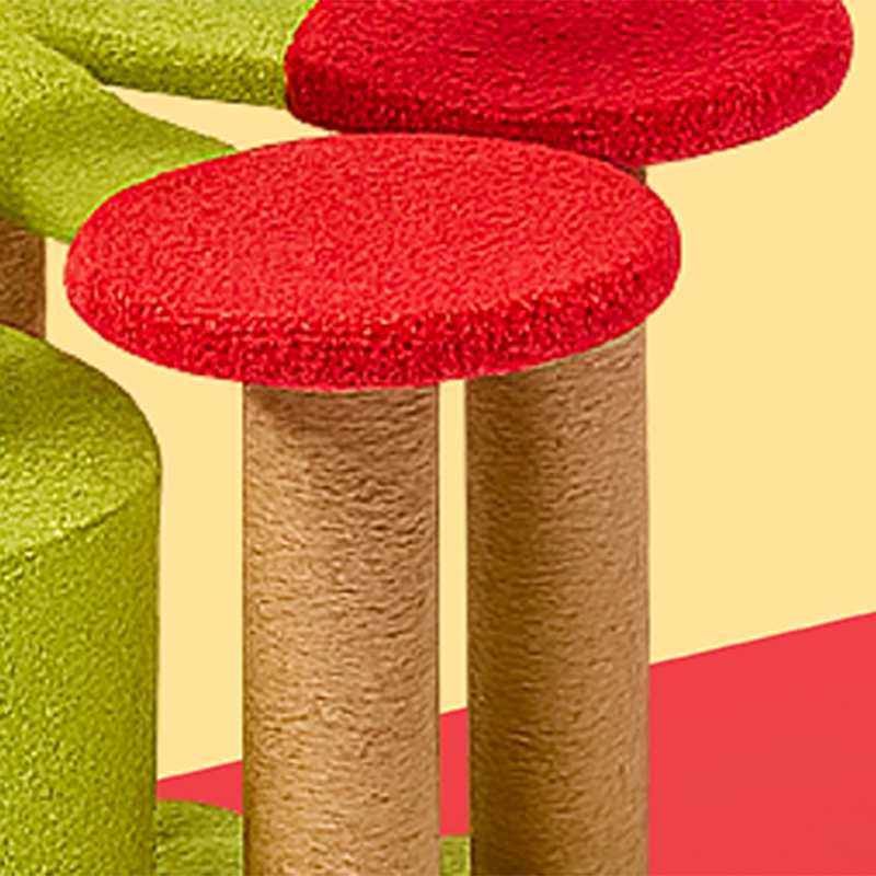 Contemporary Creative Round Medium-Density Fiberboard Velvet Fabric Sisal Cherry Cat Tree 4-Tier For Living Room Cuvalon