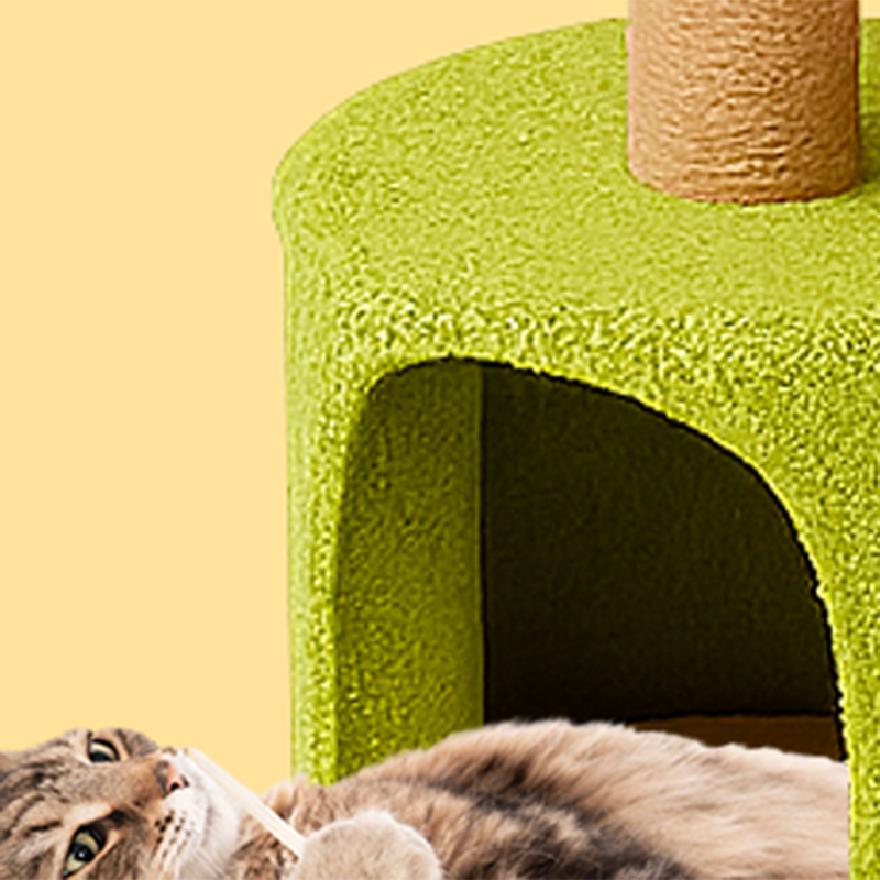 Contemporary Creative Round Medium-Density Fiberboard Velvet Fabric Sisal Cherry Cat Tree 4-Tier For Living Room Cuvalon