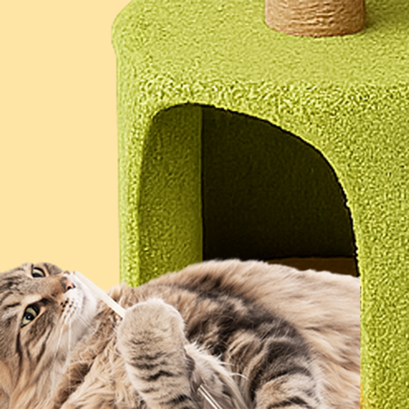Contemporary Creative Round Medium-Density Fiberboard Velvet Fabric Sisal Cherry Cat Tree 4-Tier For Living Room Cuvalon