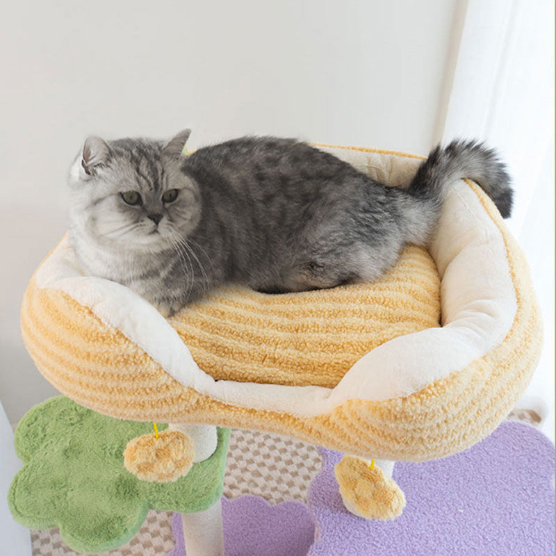 Contemporary Creative Square Particleboard Polyester Fiber Hemp Rope Paper Tube Cat Tree 3-Tier For Living Room Cuvalon